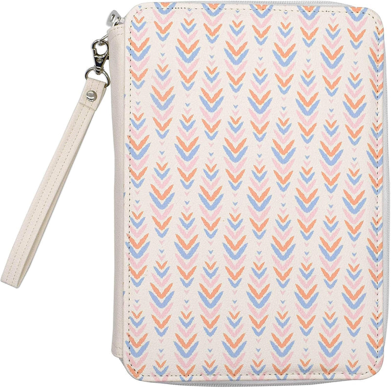 Colored Pencil Holder, Large Capacity 200 Pencil Case with Zippered Storage Compartments and Wristlet Handle, White PU Leather, Cute Boho Design, Organizer Box for Pens, Markers, Crayons, Brushes