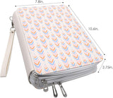 Colored Pencil Holder, Large Capacity 200 Pencil Case with Zippered Storage Compartments and Wristlet Handle, White PU Leather, Cute Boho Design, Organizer Box for Pens, Markers, Crayons, Brushes