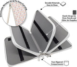 Colored Pencil Holder, Large Capacity 200 Pencil Case with Zippered Storage Compartments and Wristlet Handle, White PU Leather, Cute Boho Design, Organizer Box for Pens, Markers, Crayons, Brushes