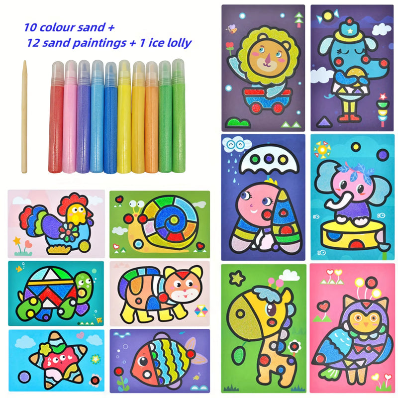 Sand Painting Children Colored Sand Boys and Girls Baby Handmade Diy Production, Scraping Art Sand Painting Set Toys