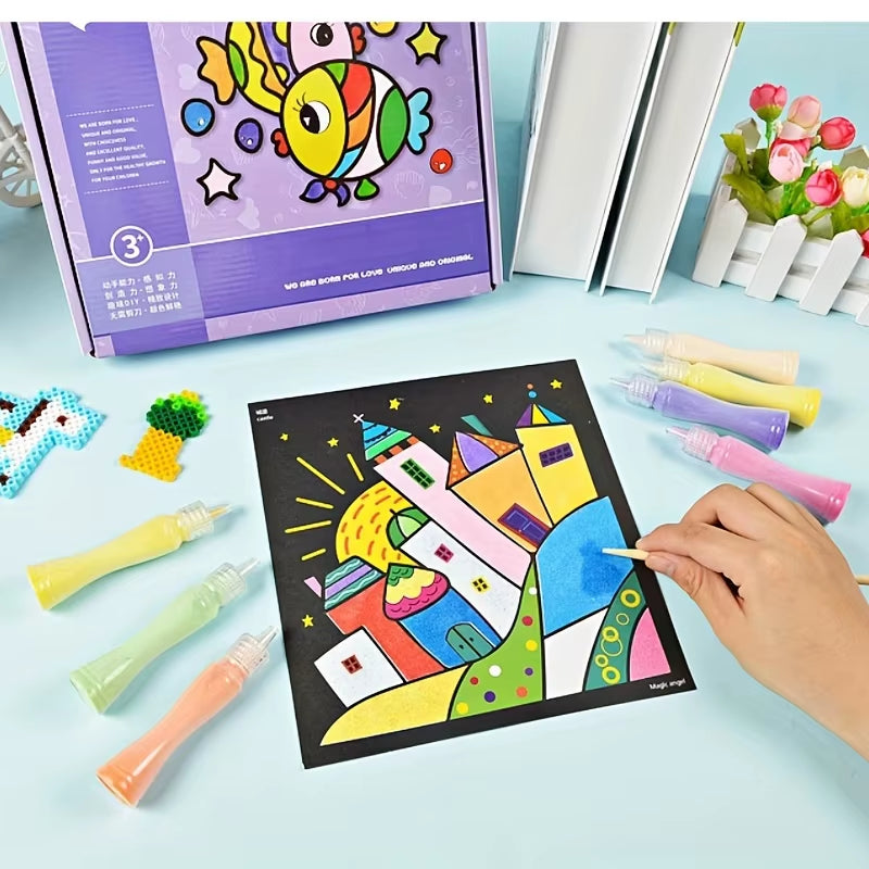 Sand Painting Children Colored Sand Boys and Girls Baby Handmade Diy Production, Scraping Art Sand Painting Set Toys
