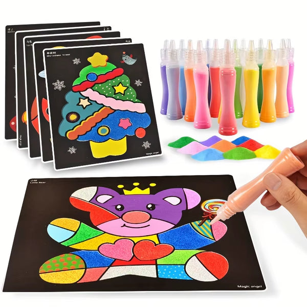 Sand Painting Children Colored Sand Boys and Girls Baby Handmade Diy Production, Scraping Art Sand Painting Set Toys