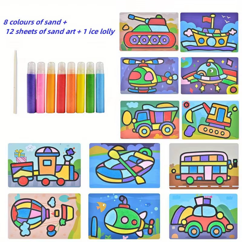 Sand Painting Children Colored Sand Boys and Girls Baby Handmade Diy Production, Scraping Art Sand Painting Set Toys
